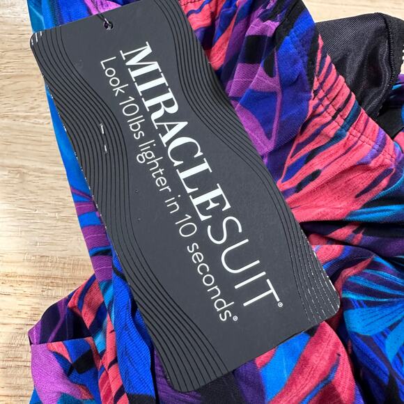 Miraclesuit NWT Marina Tankini Top Framboise Pink Palm Size 8 Underwire Bra - Picture 5 of 10